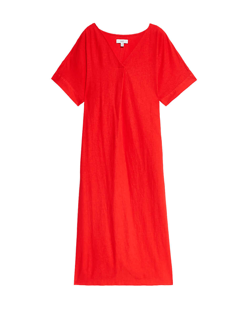 Linen Rich V-Neck Popover Midi Dress