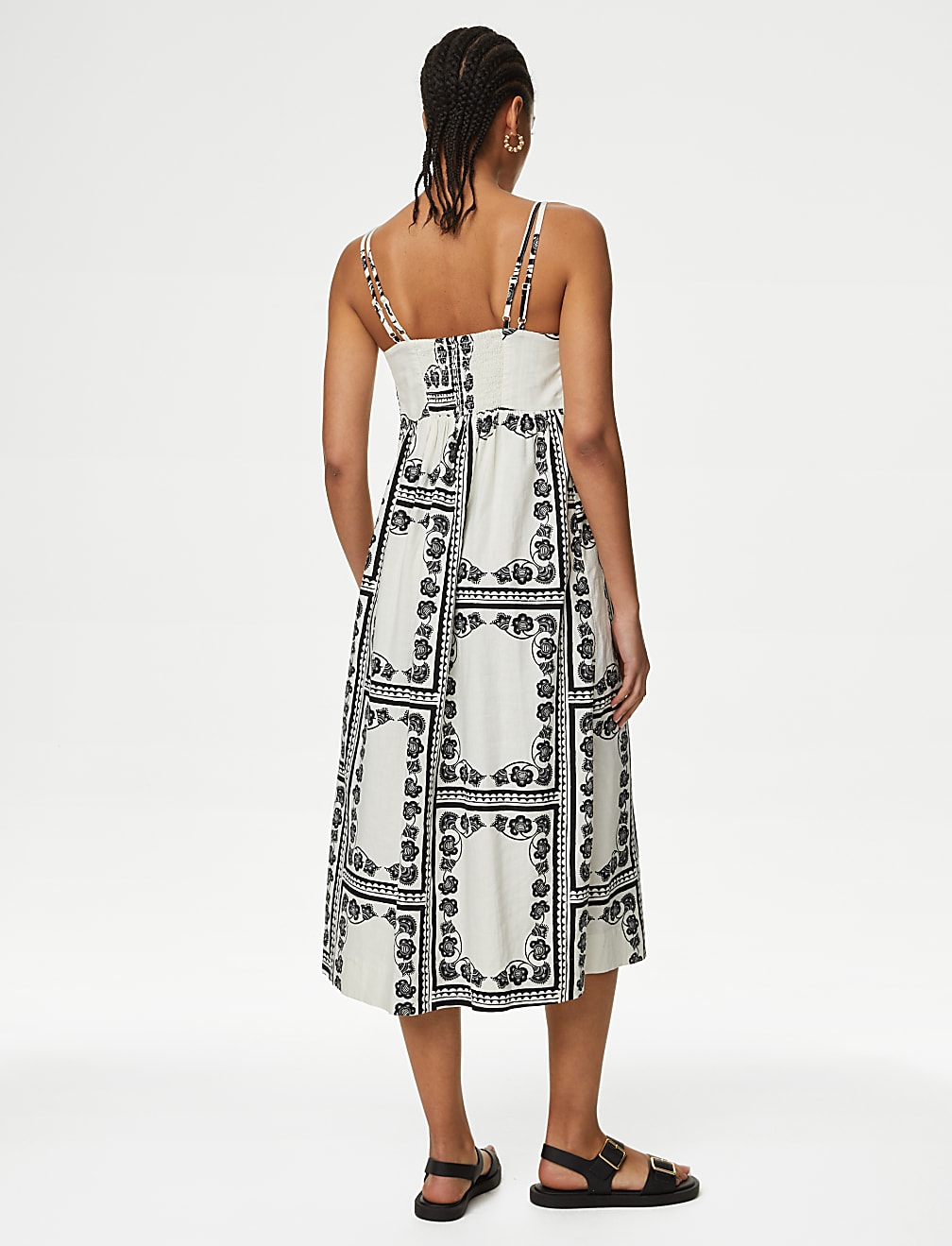 Linen Rich Beaded Midi Shift Cami Dress