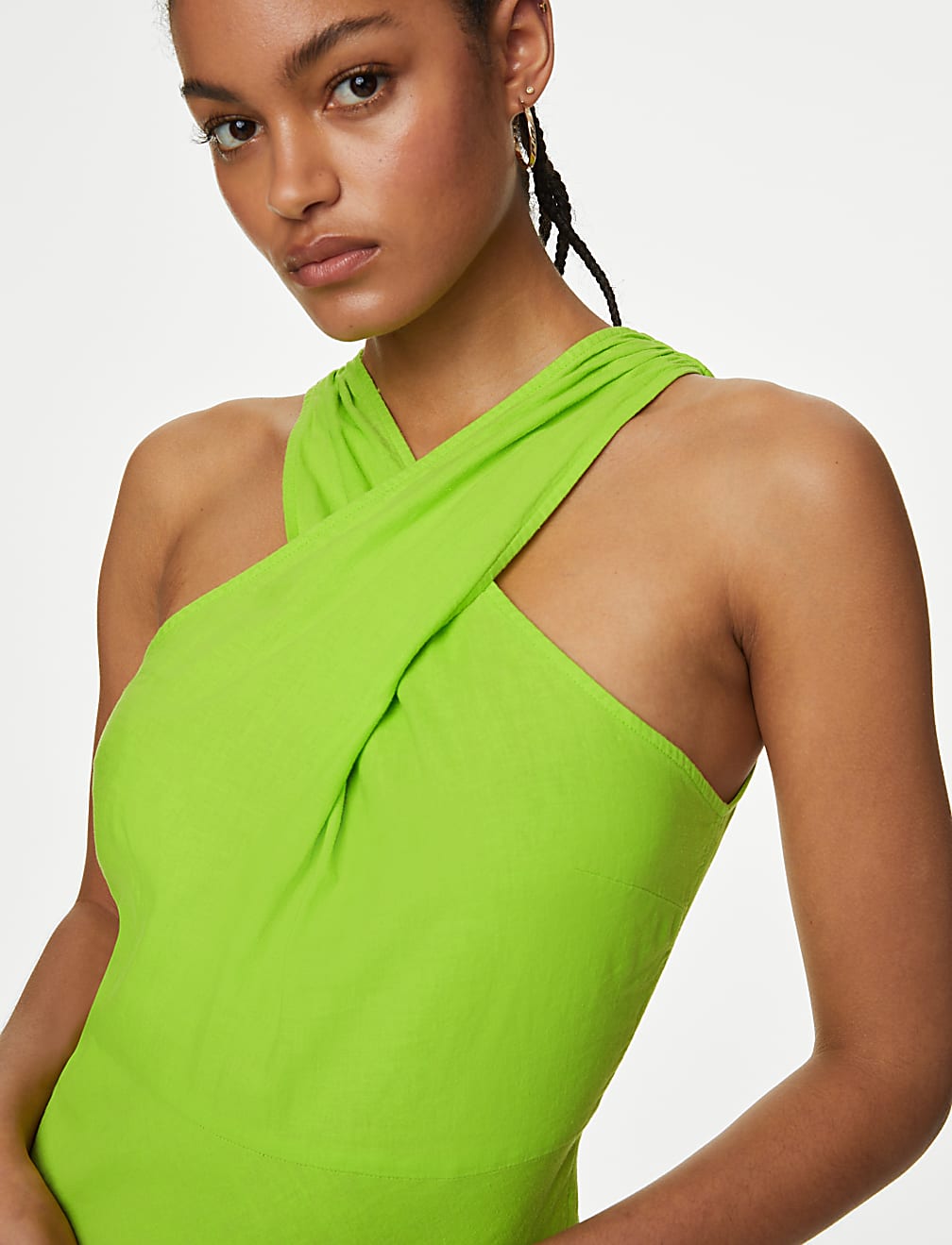Linen Rich Halter Neck Midi Swing Dress