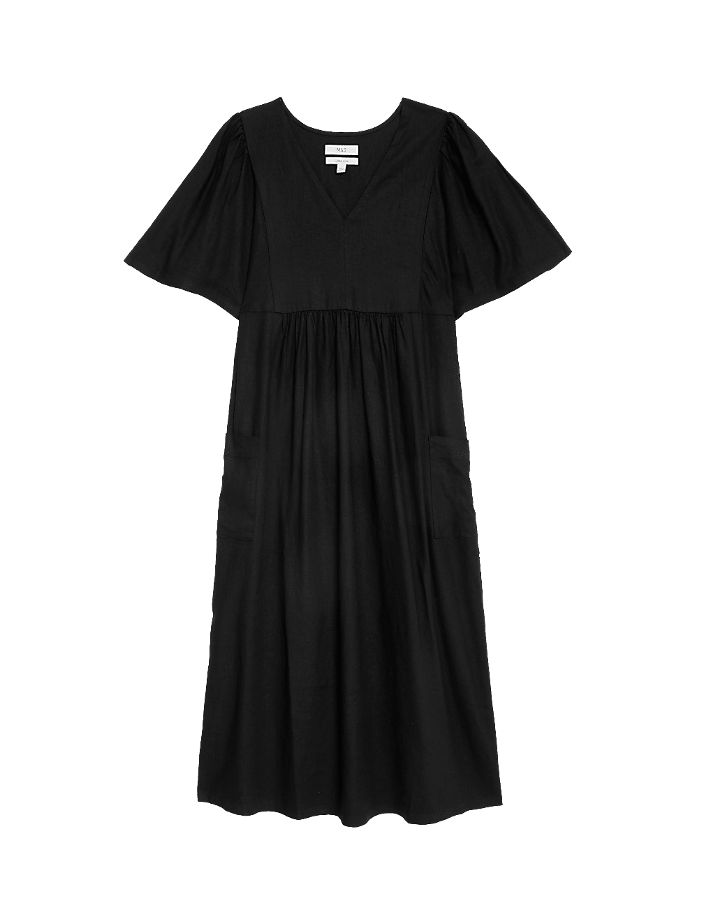 Linen Rich Kimono Sleeve Midi Smock Dress