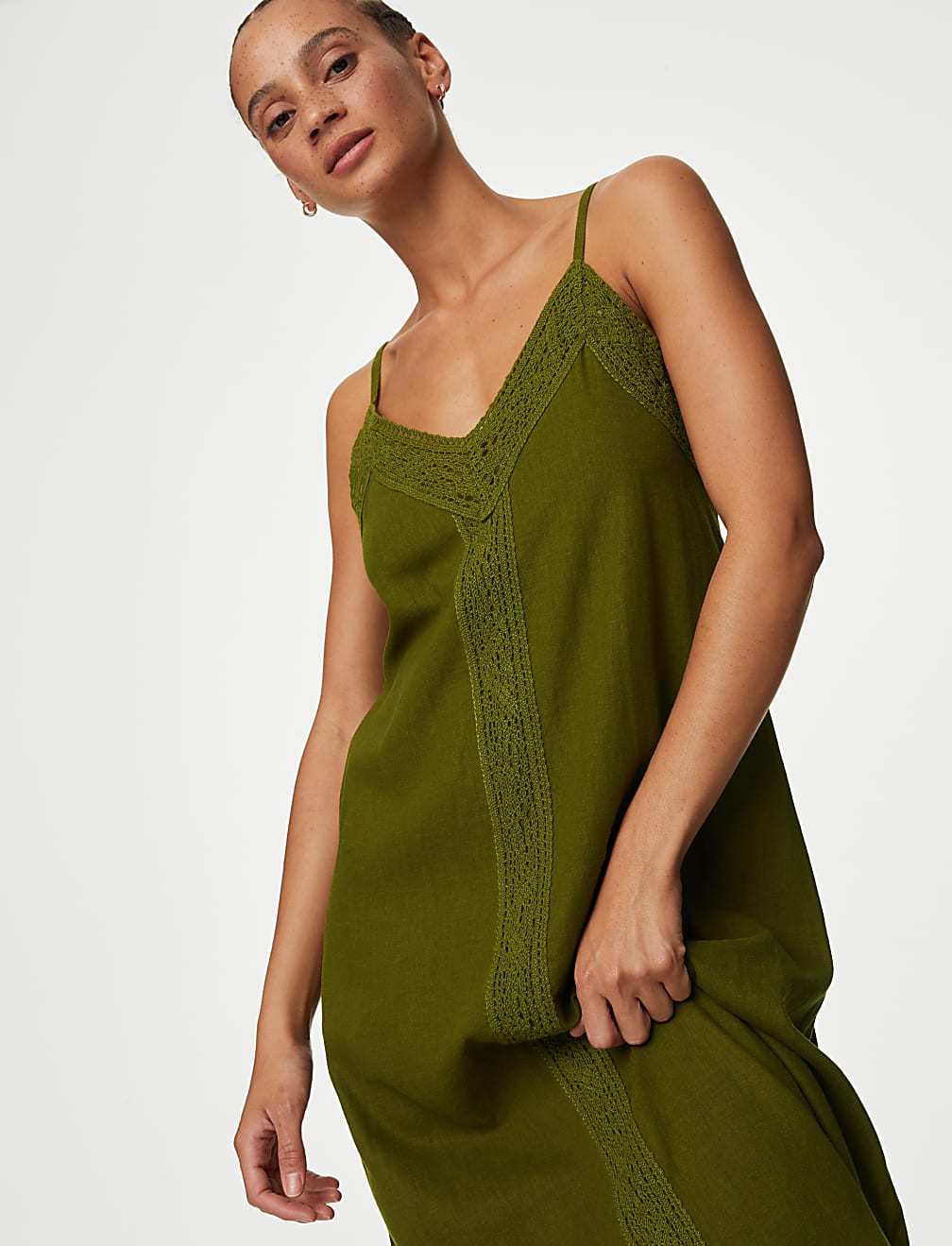Linen Rich V-Neck Strappy Midaxi Slip Dress