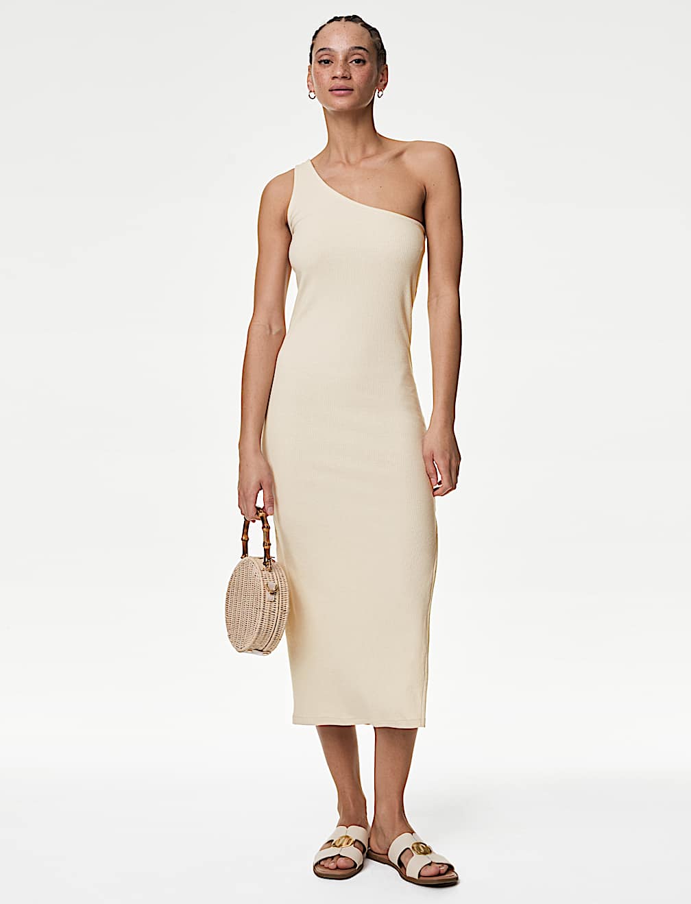 Jersey Ribbed One Shoulder Midi Beach Dress