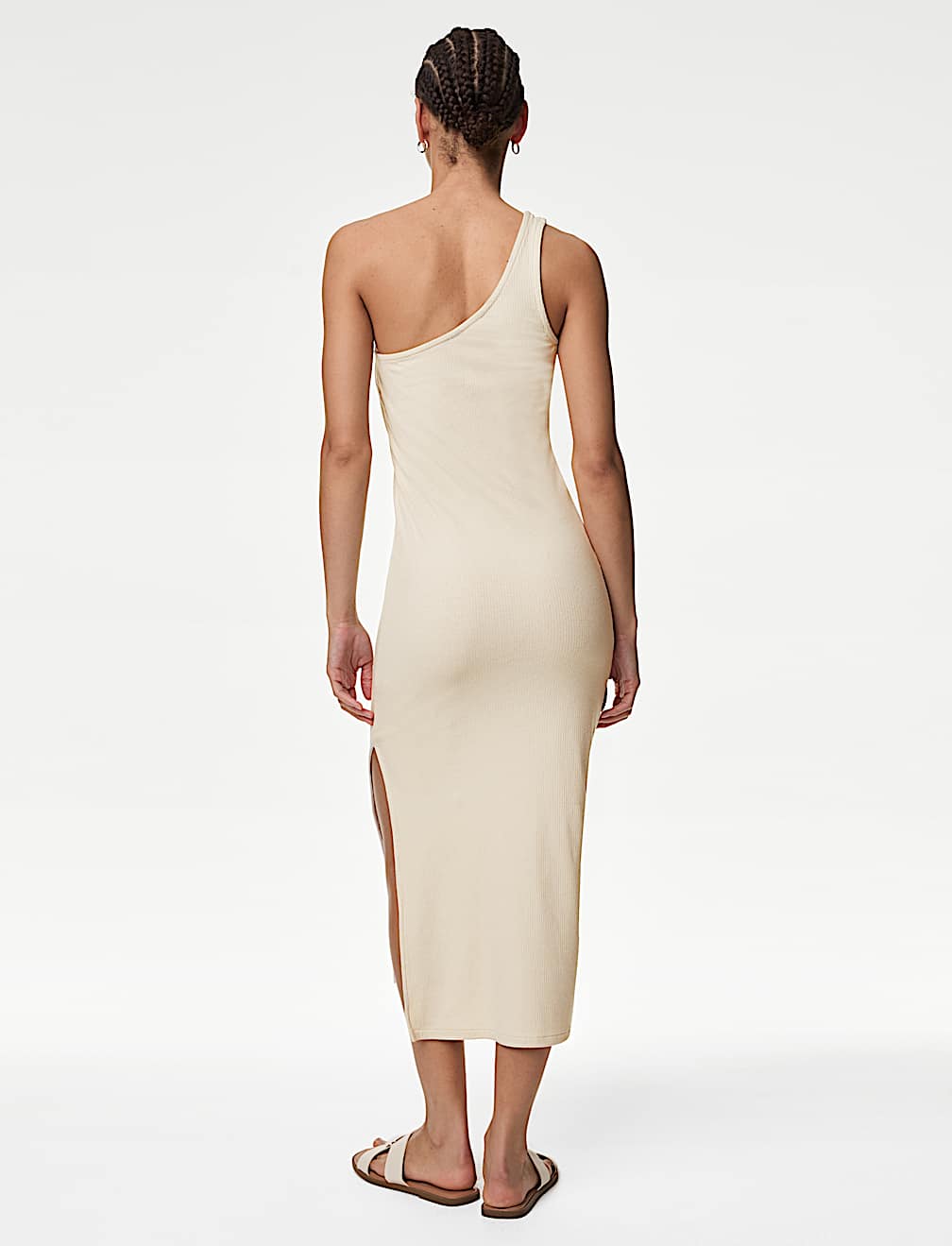 Jersey Ribbed One Shoulder Midi Beach Dress