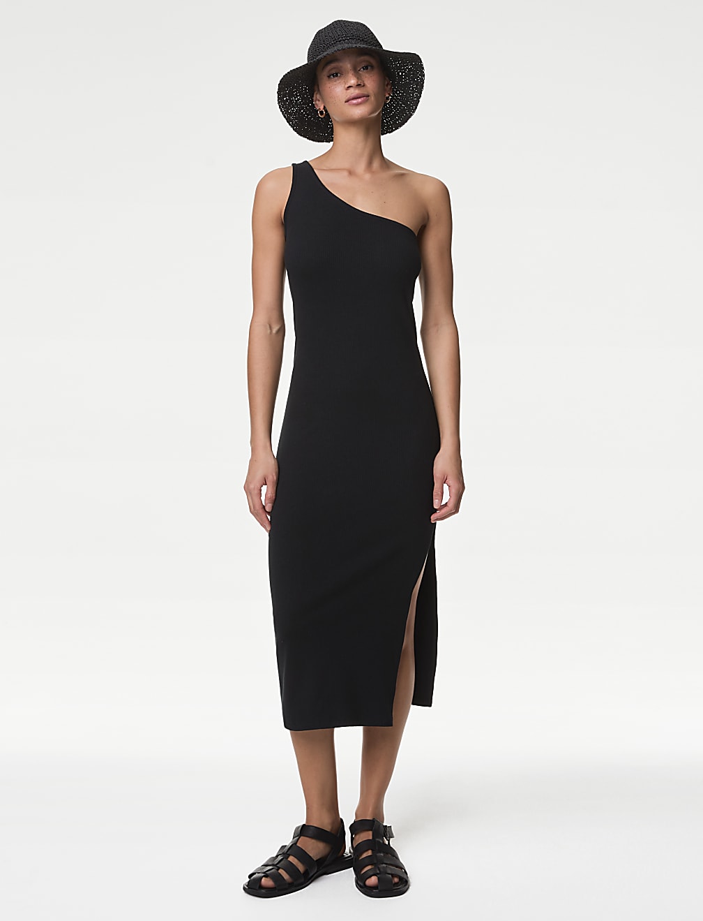Jersey Ribbed One Shoulder Midi Beach Dress