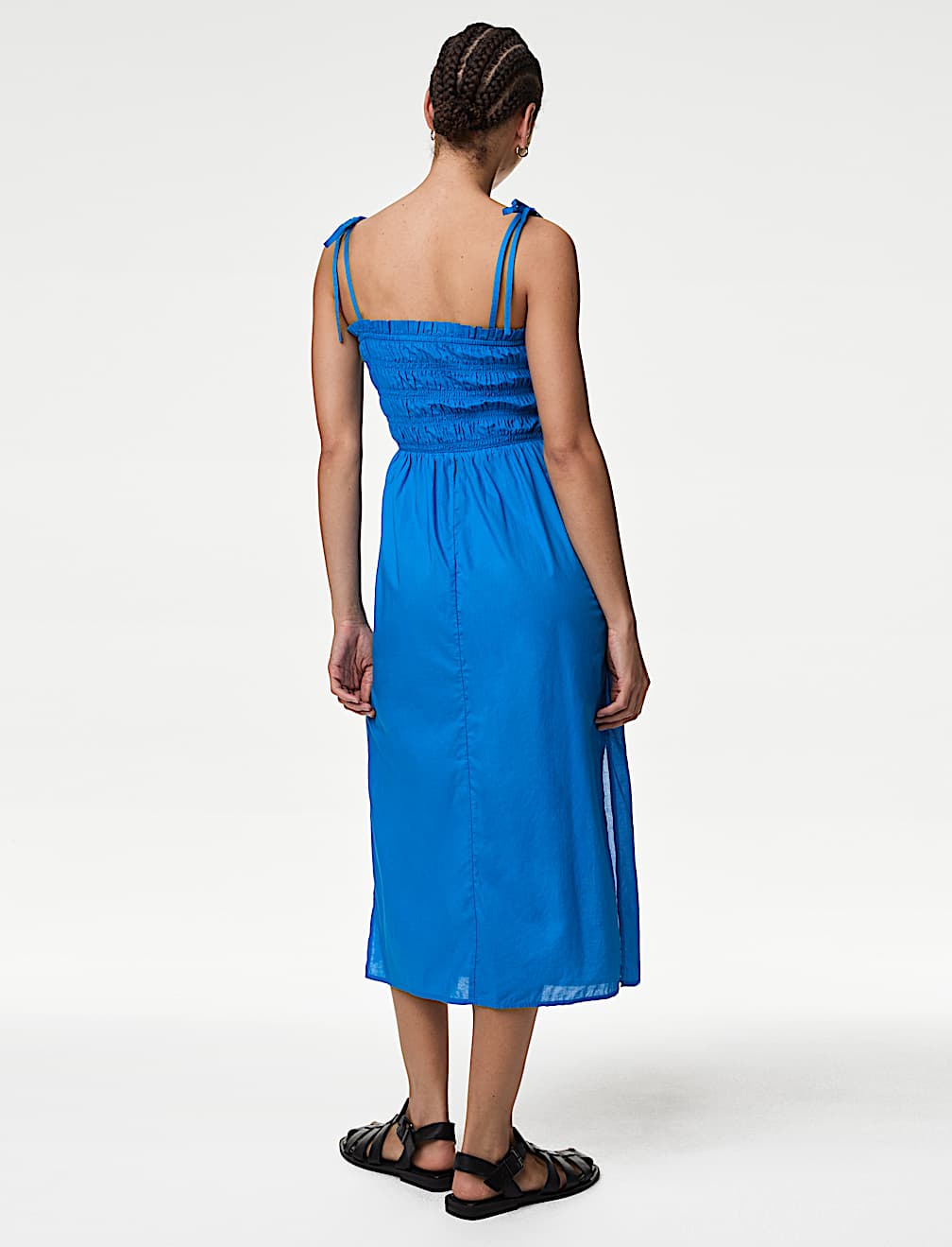 Pure Cotton Shirred Midi Beach Dress