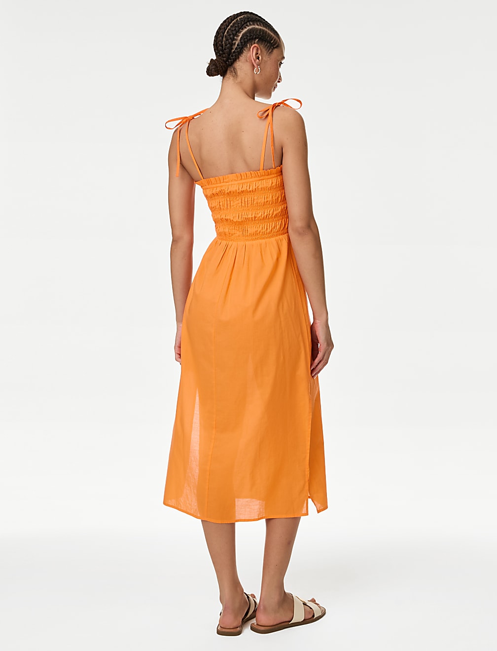 Pure Cotton Shirred Midi Beach Dress