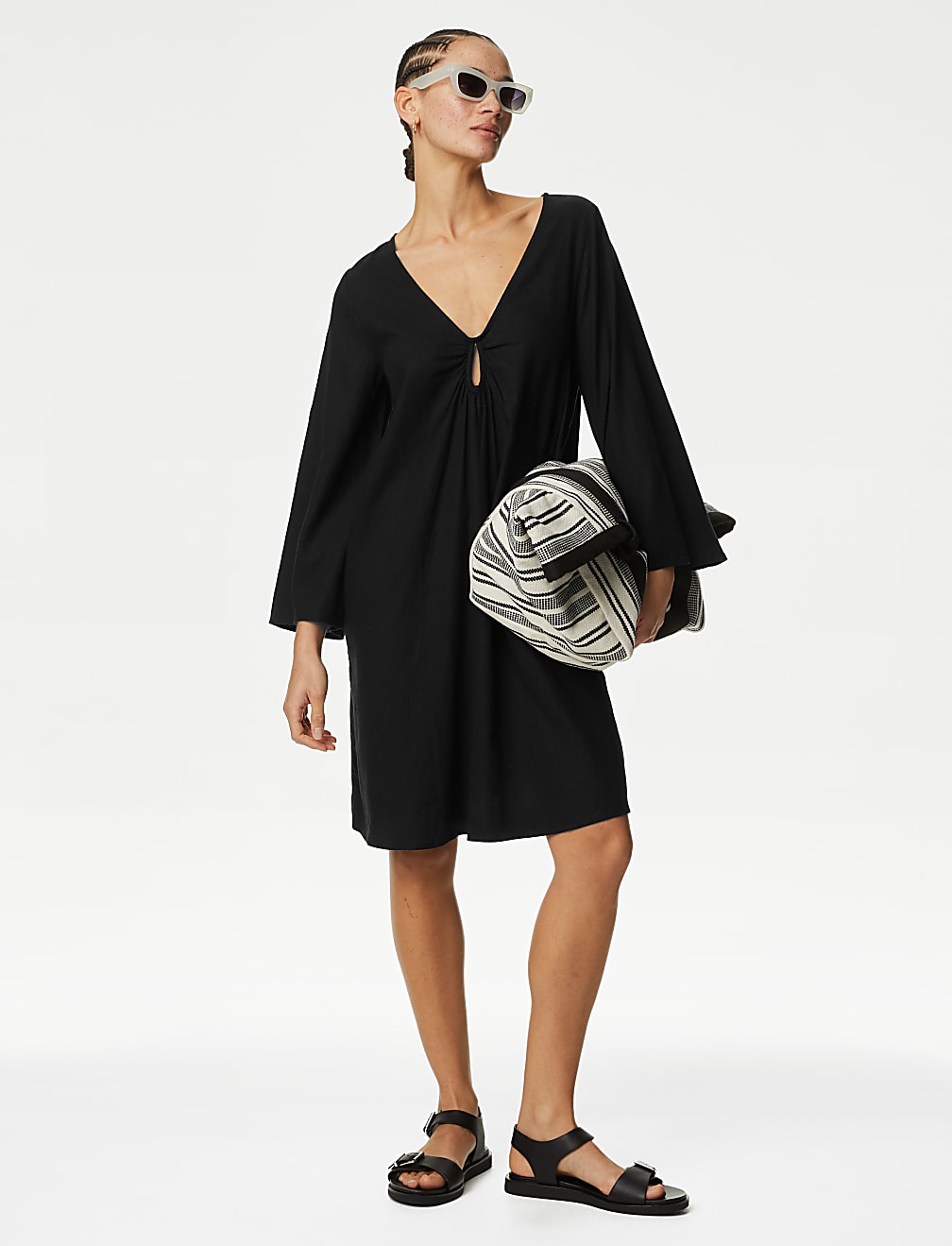Linen Rich V-Neck Mini Beach Dress