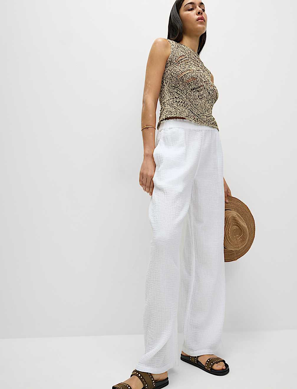 Pure Cotton Elasticated Waist Beach Trousers