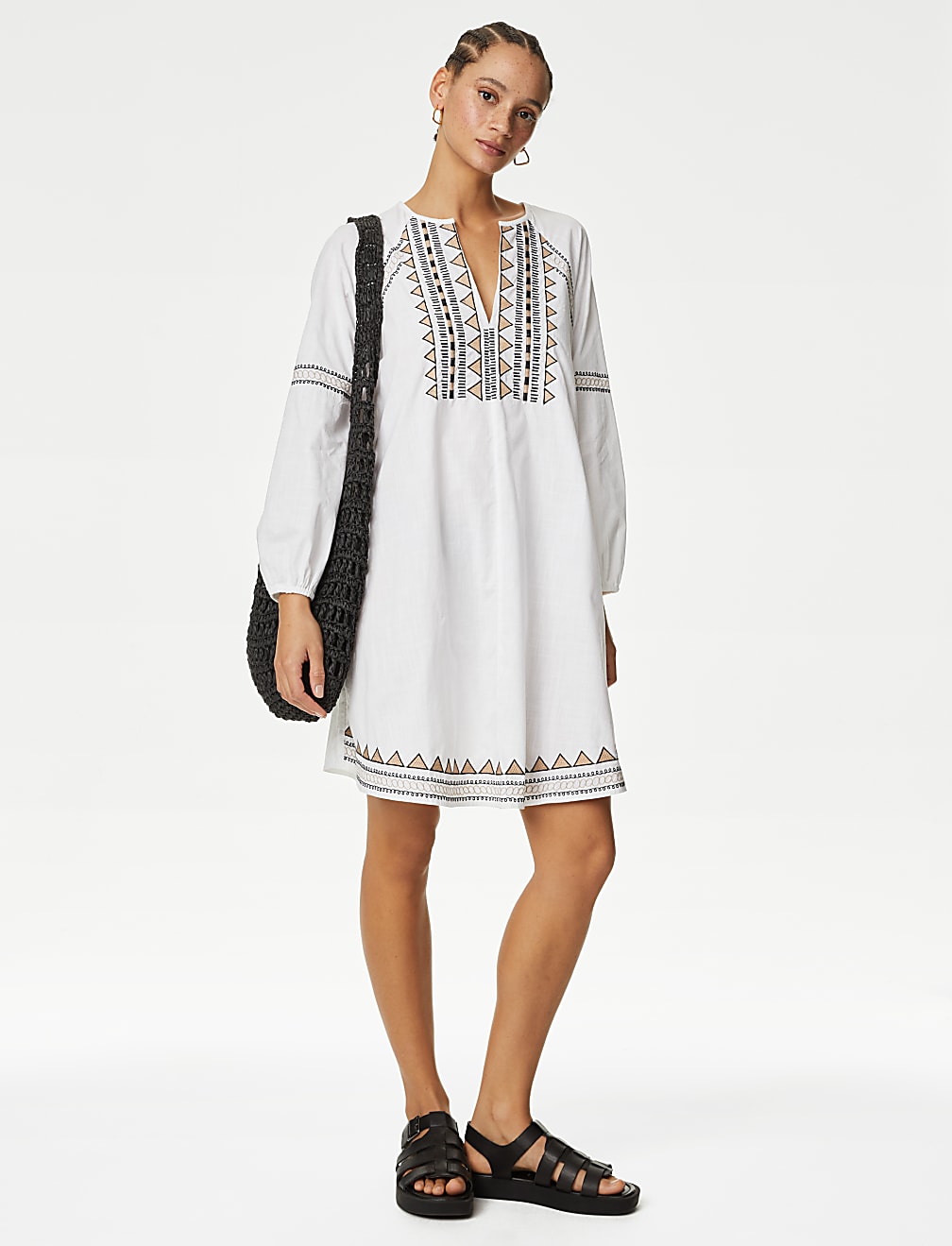 Pure Cotton Embroidered Mini Beach Dress