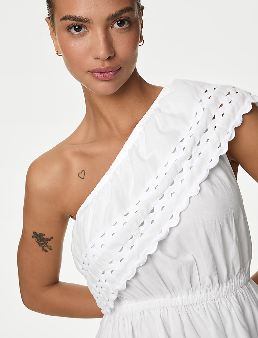 Pure Cotton One Shoulder Mini Beach Dress