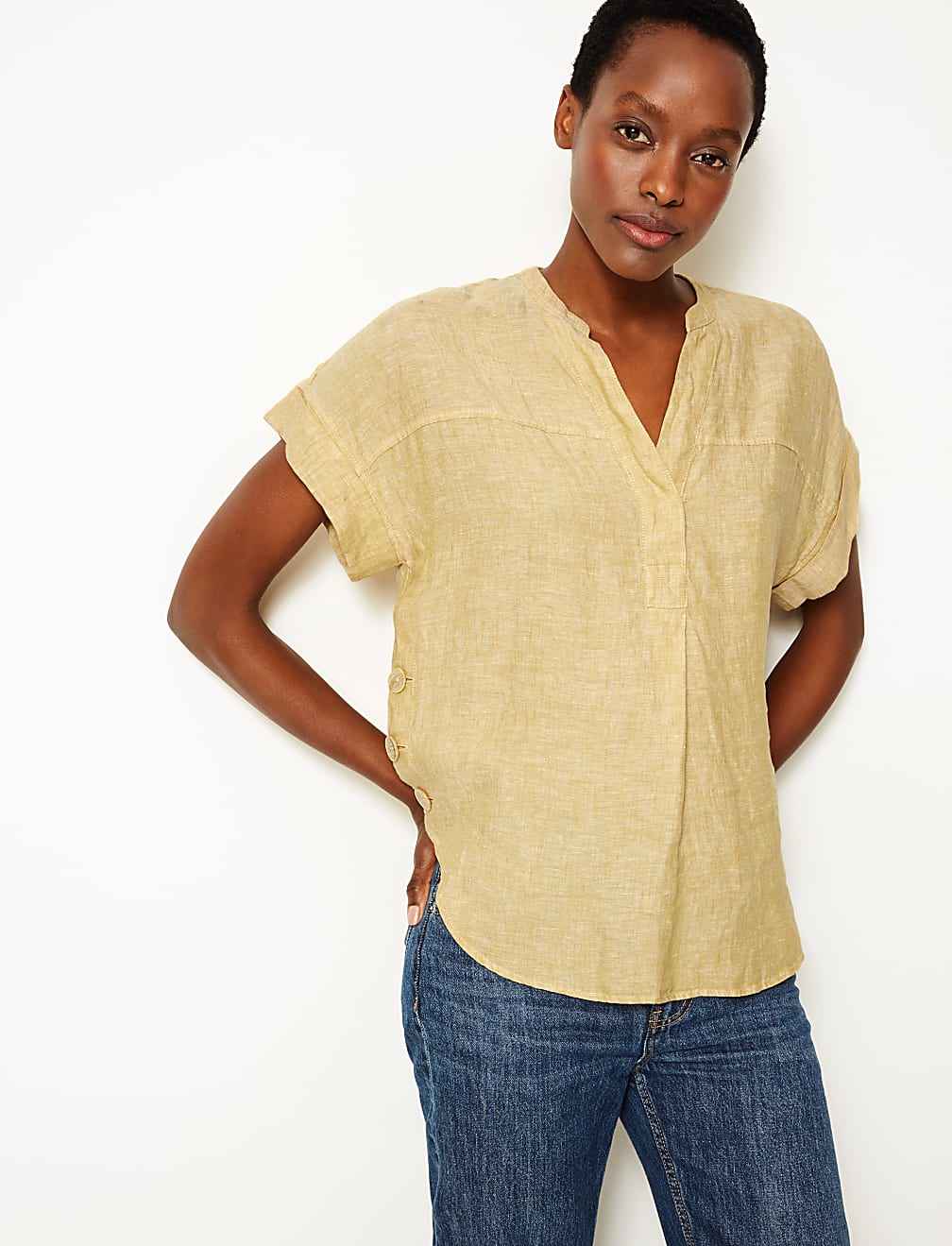 Pure Linen Short Sleeve Blouse