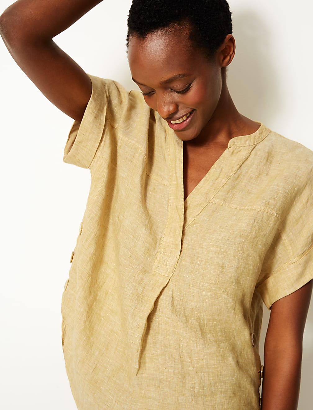 Pure Linen Short Sleeve Blouse