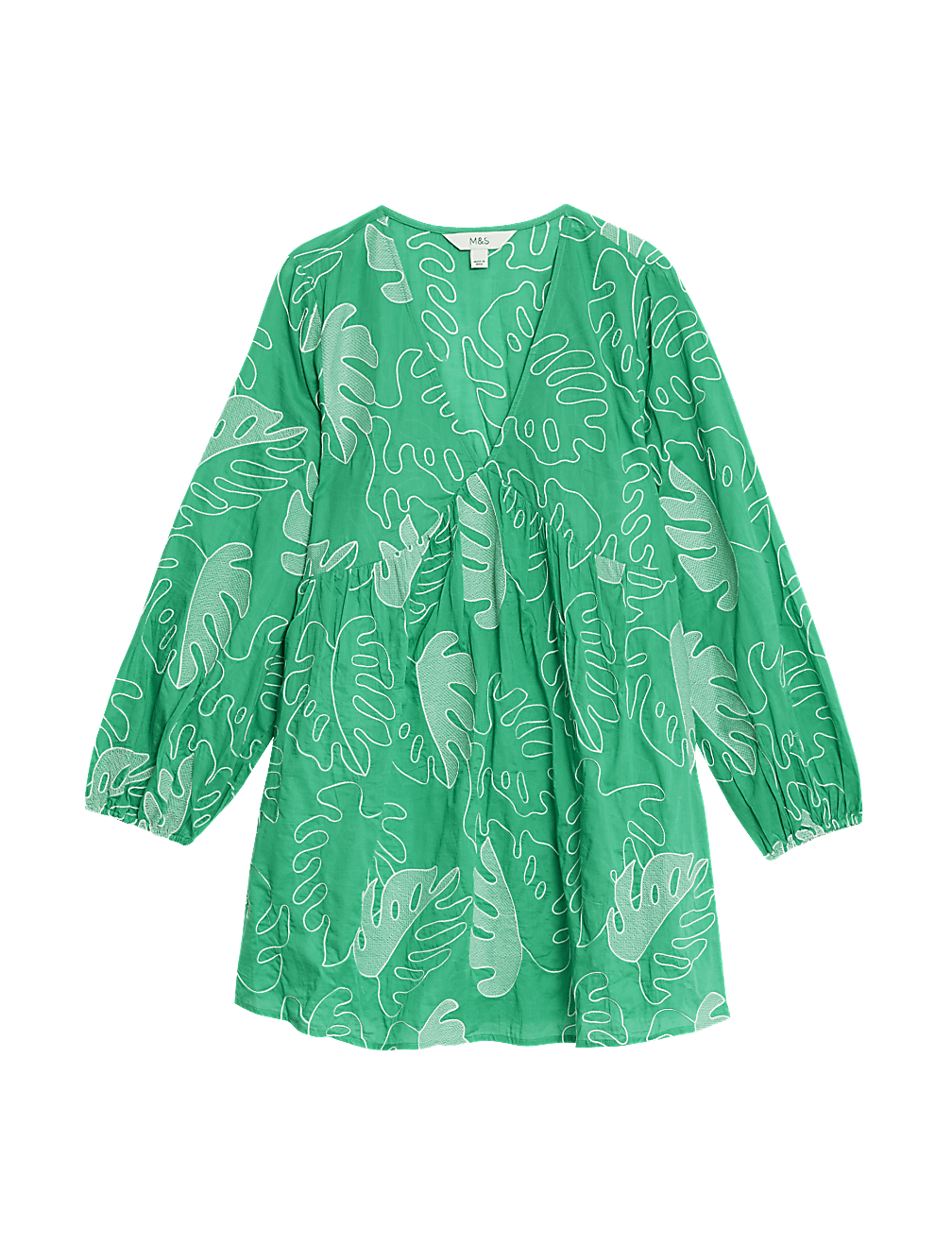 Pure Cotton Embroidered V-Neck Mini Beach Dress