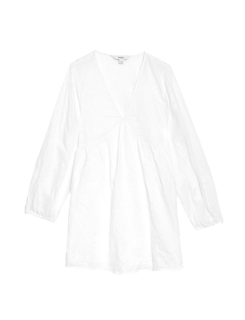 Pure Cotton Embroidered V-Neck Mini Beach Dress