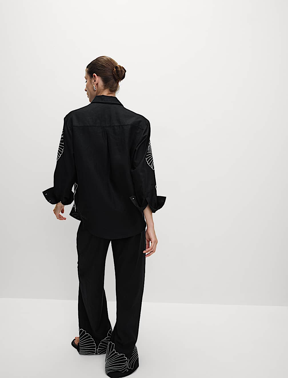 Linen Rich Embroidered Collared Relaxed Shirt