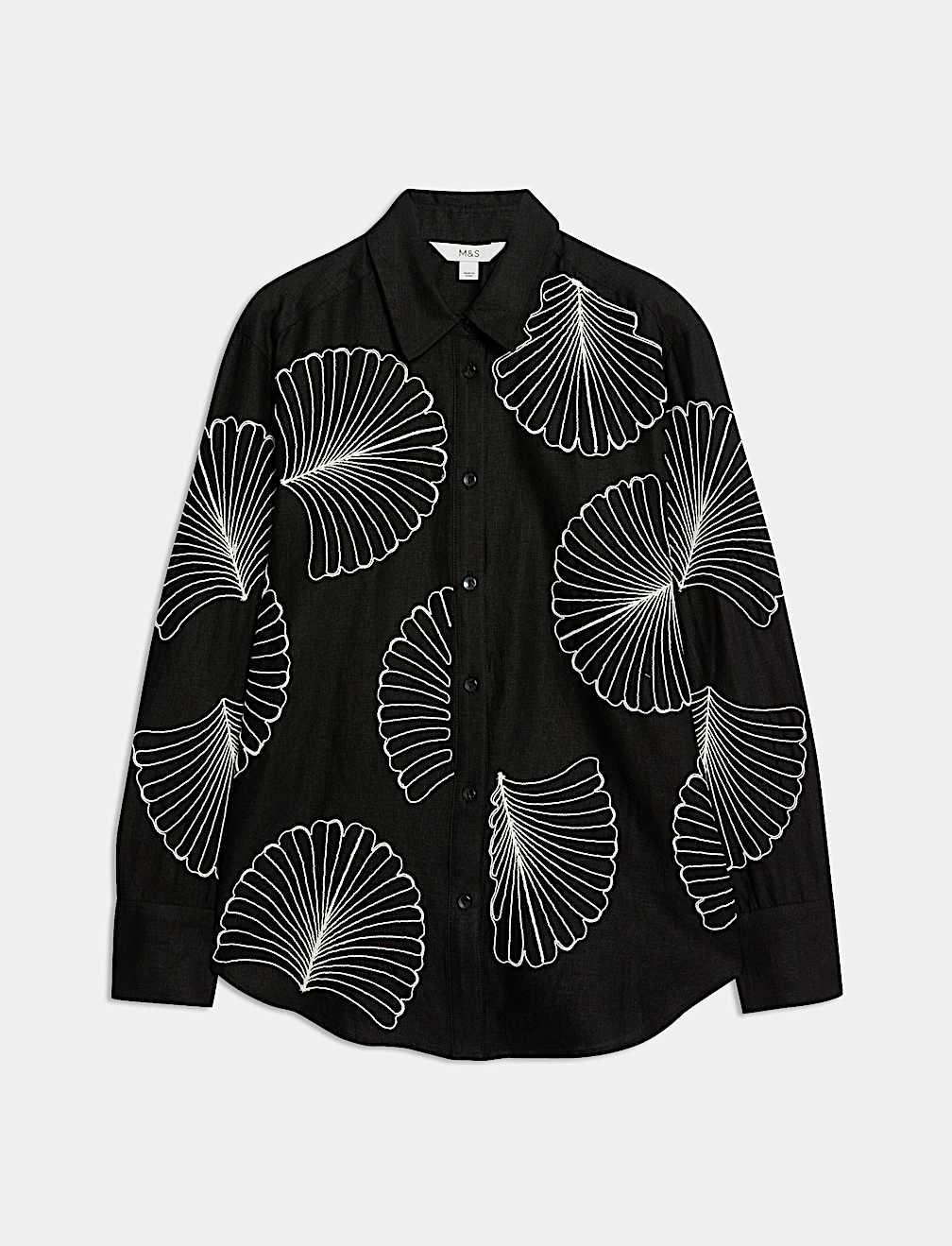 Linen Rich Embroidered Collared Relaxed Shirt