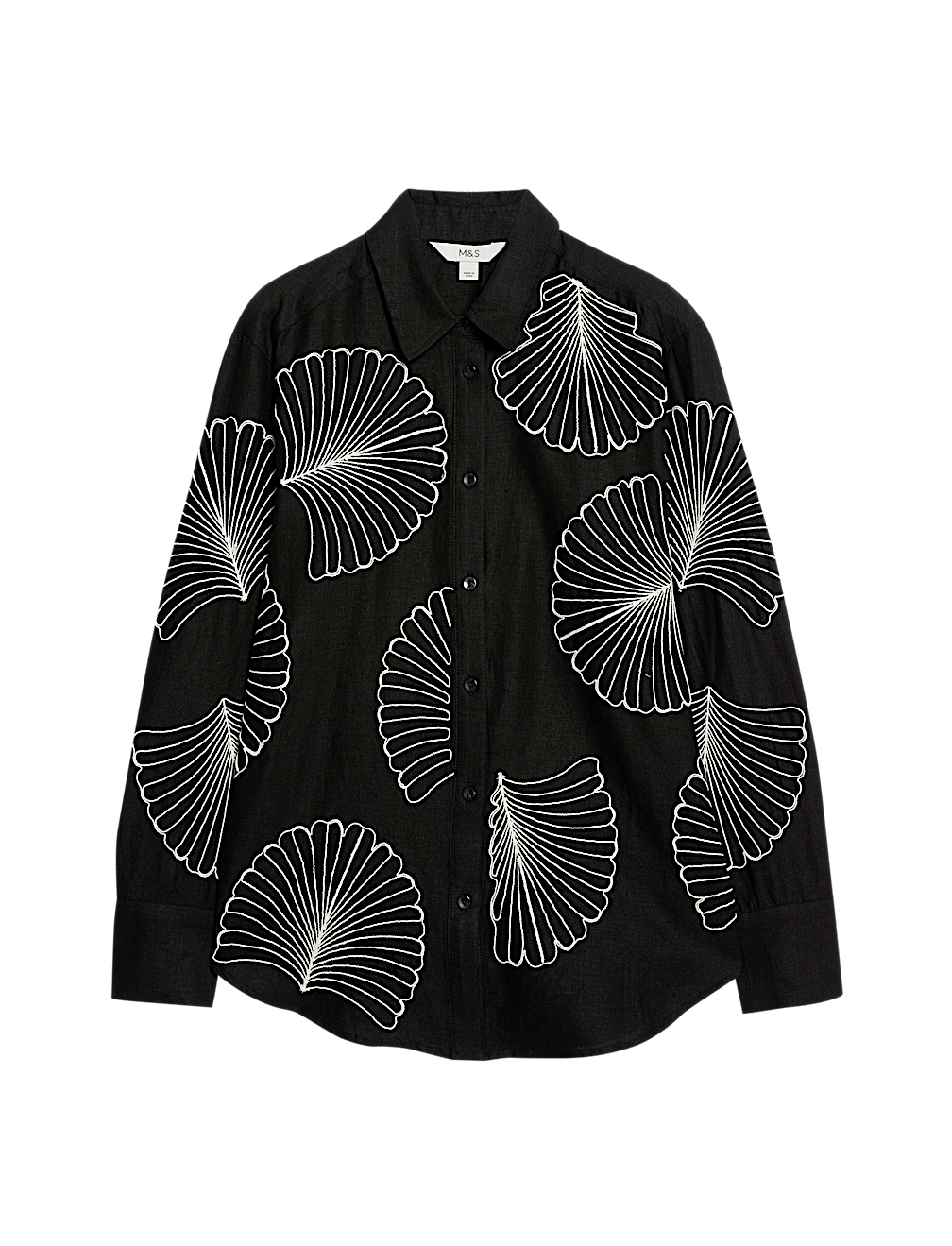 Linen Rich Embroidered Collared Relaxed Shirt