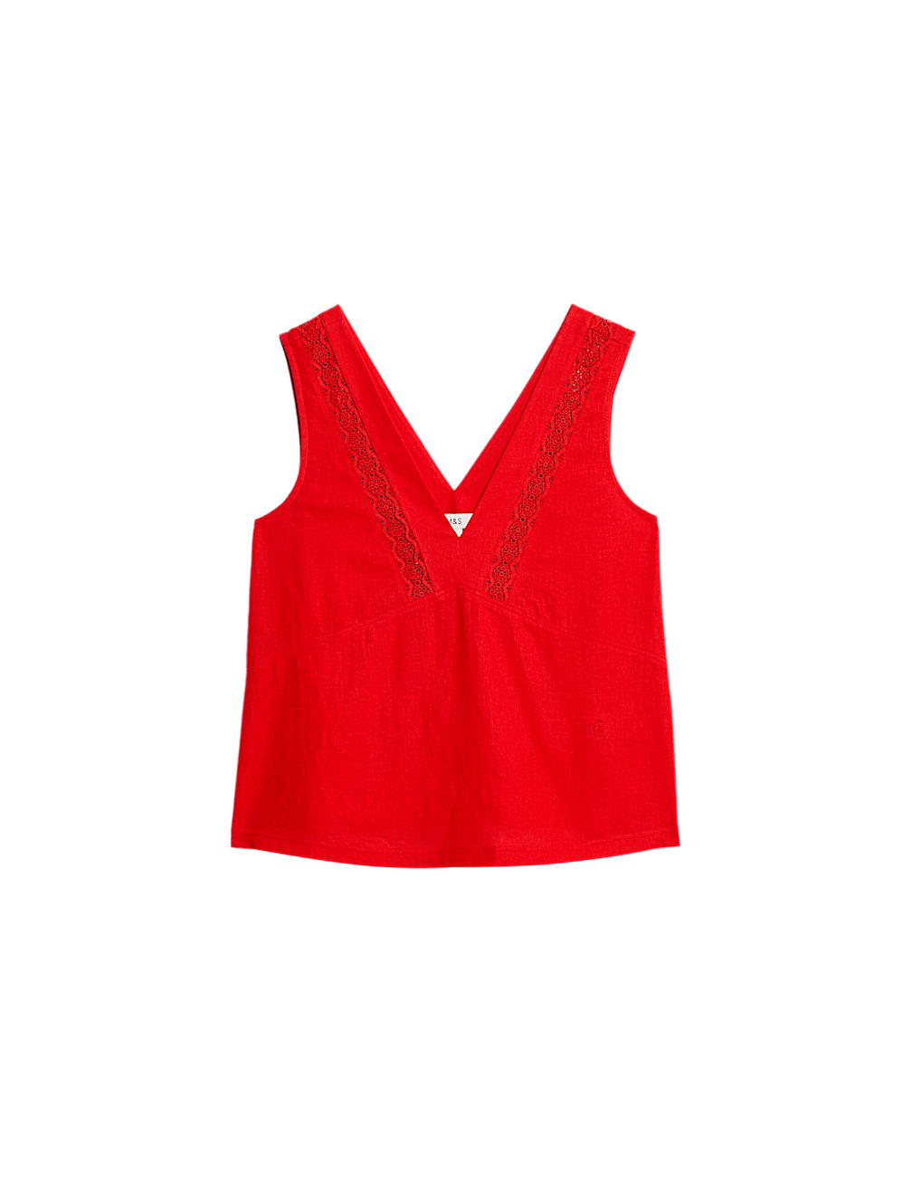 Linen Rich V-Neck Lace Insert Top