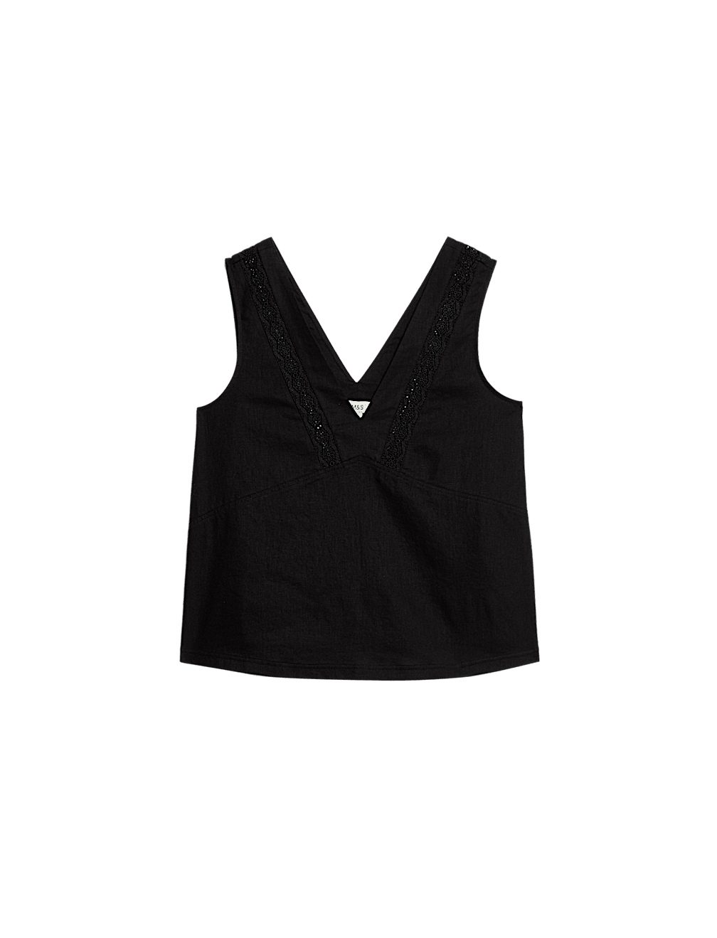 Linen Rich V-Neck Lace Insert Top