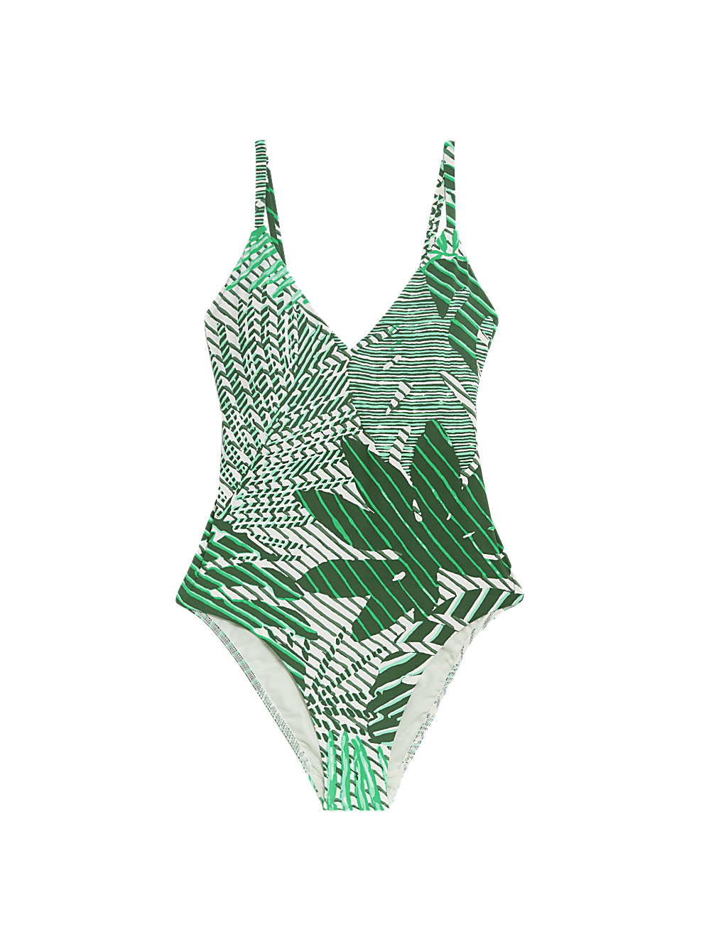 Tummy Control Palm Print Plunge Swimsuit
