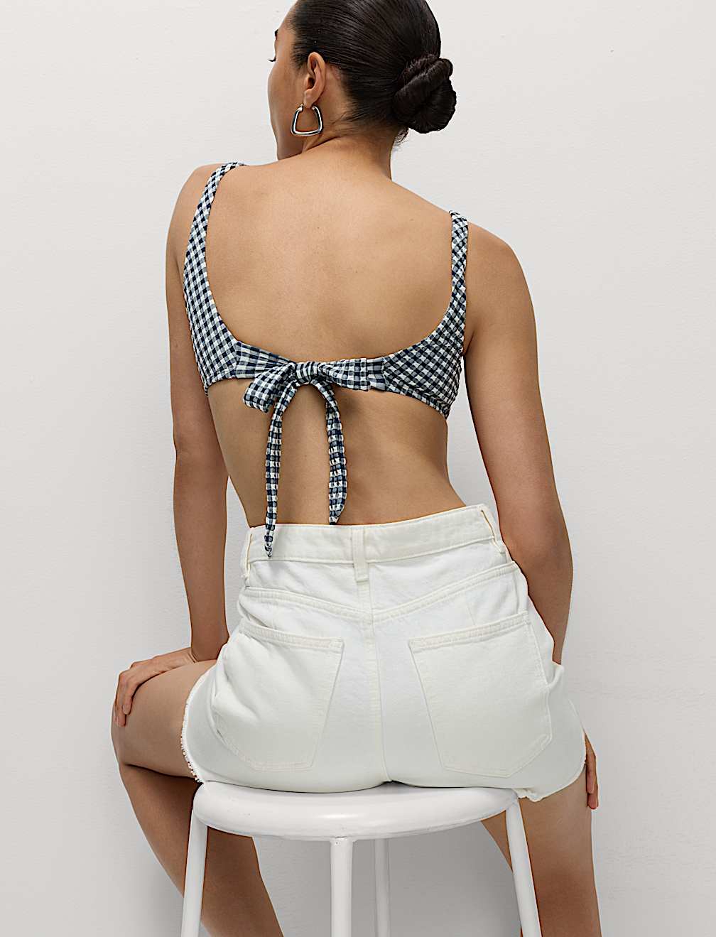 Gingham Tie Back Plunge Bikini Top