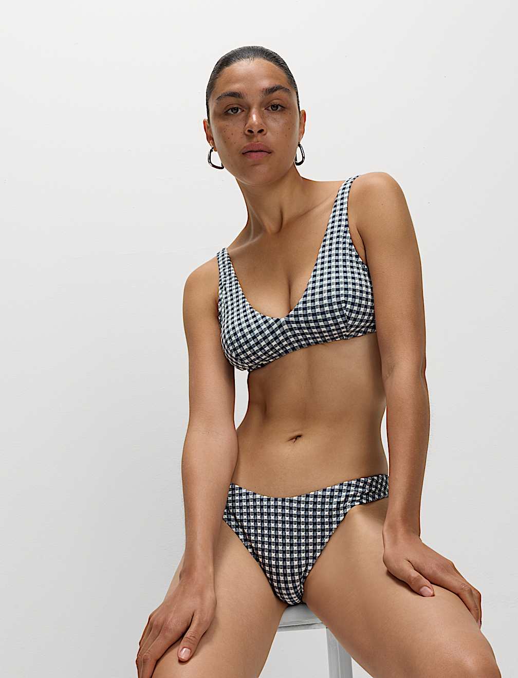 Gingham High Leg Bikini Bottoms