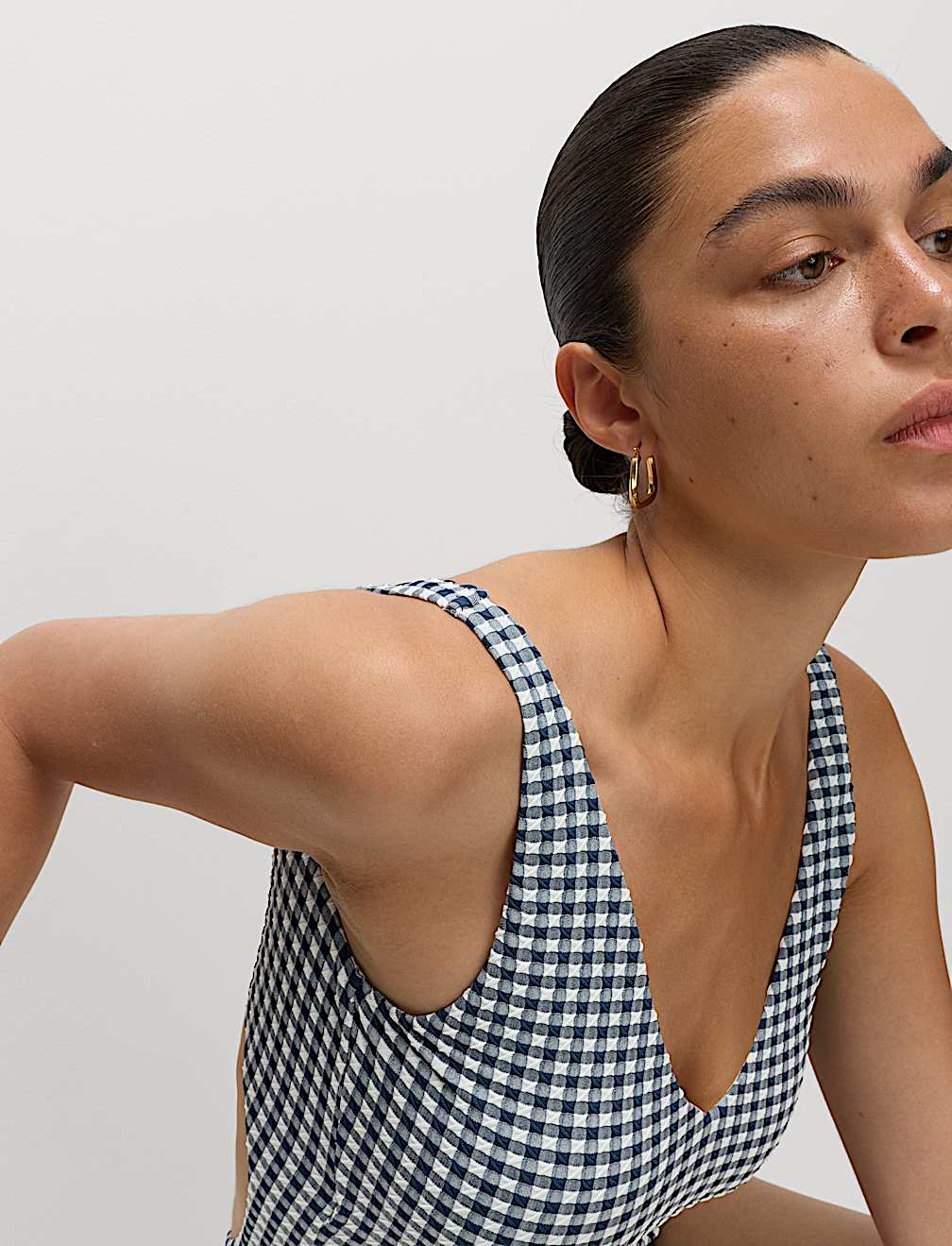 Gingham Textured Tie Back Plunge Swimsuit