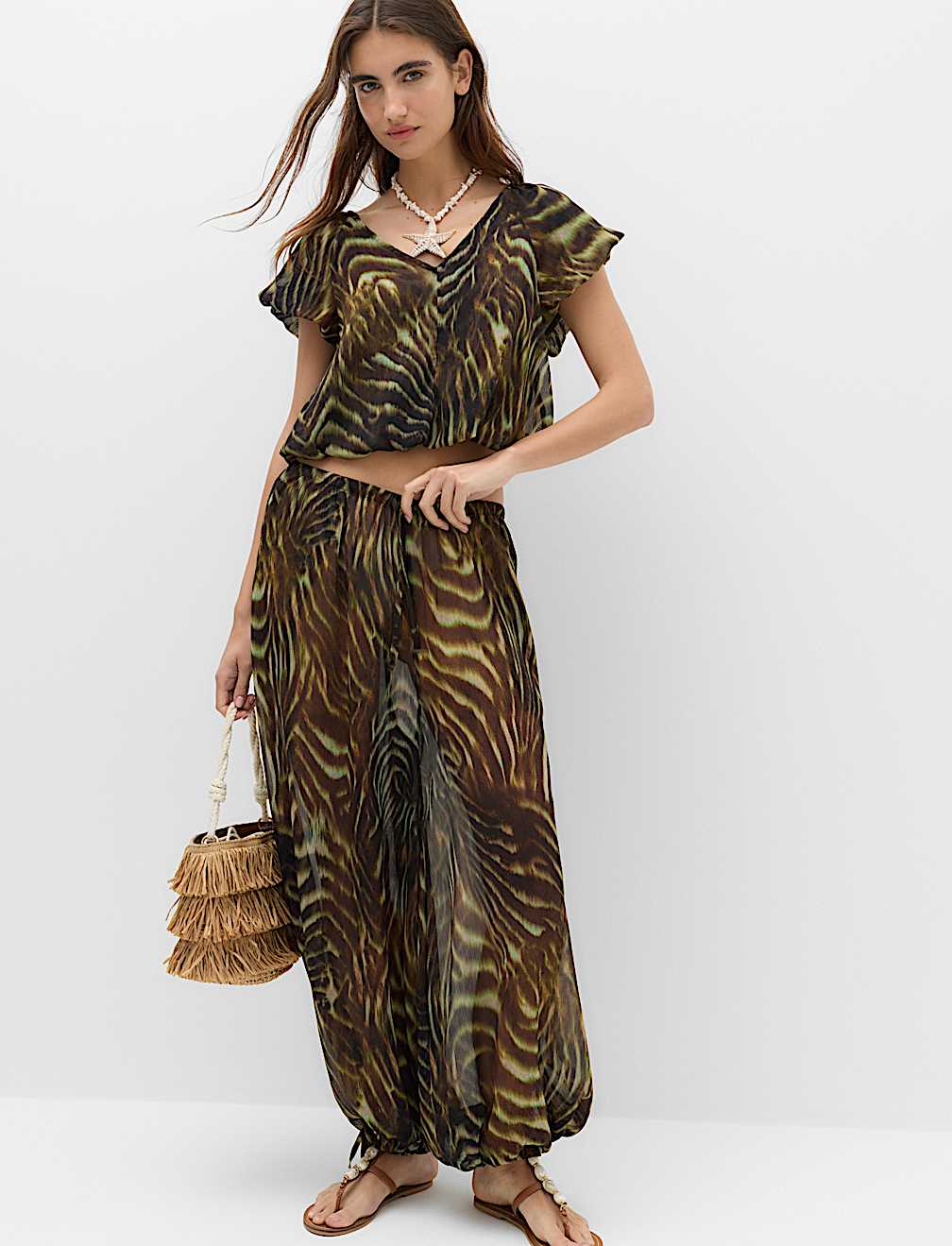 Printed Bubble Hem Beach Trousers