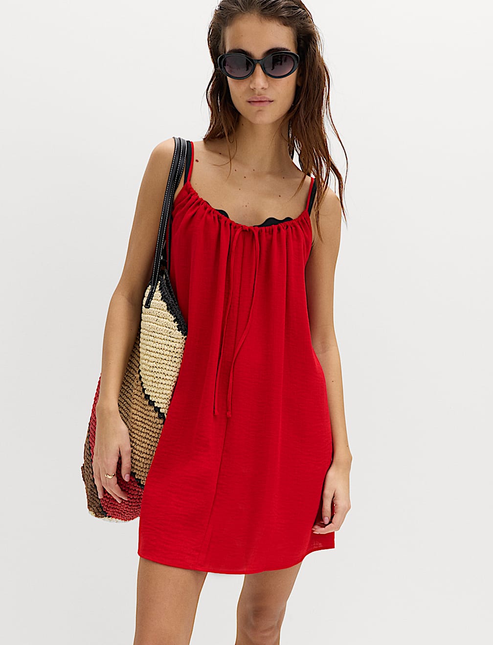 Tie Front Strappy Mini Slip Dress