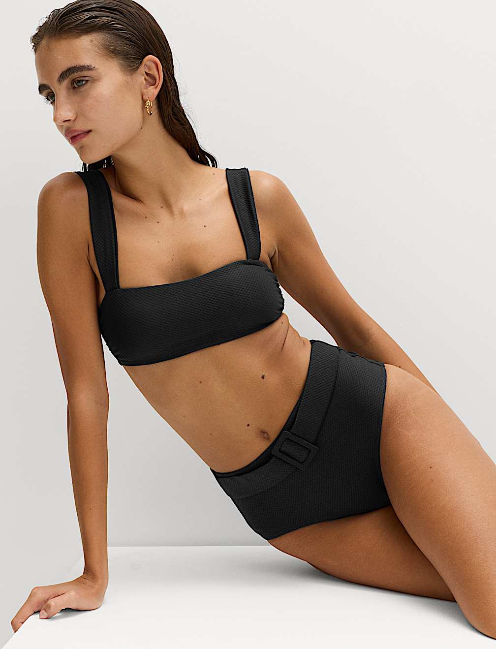 Textured Honey Comb High Waist Bikini Bottoms