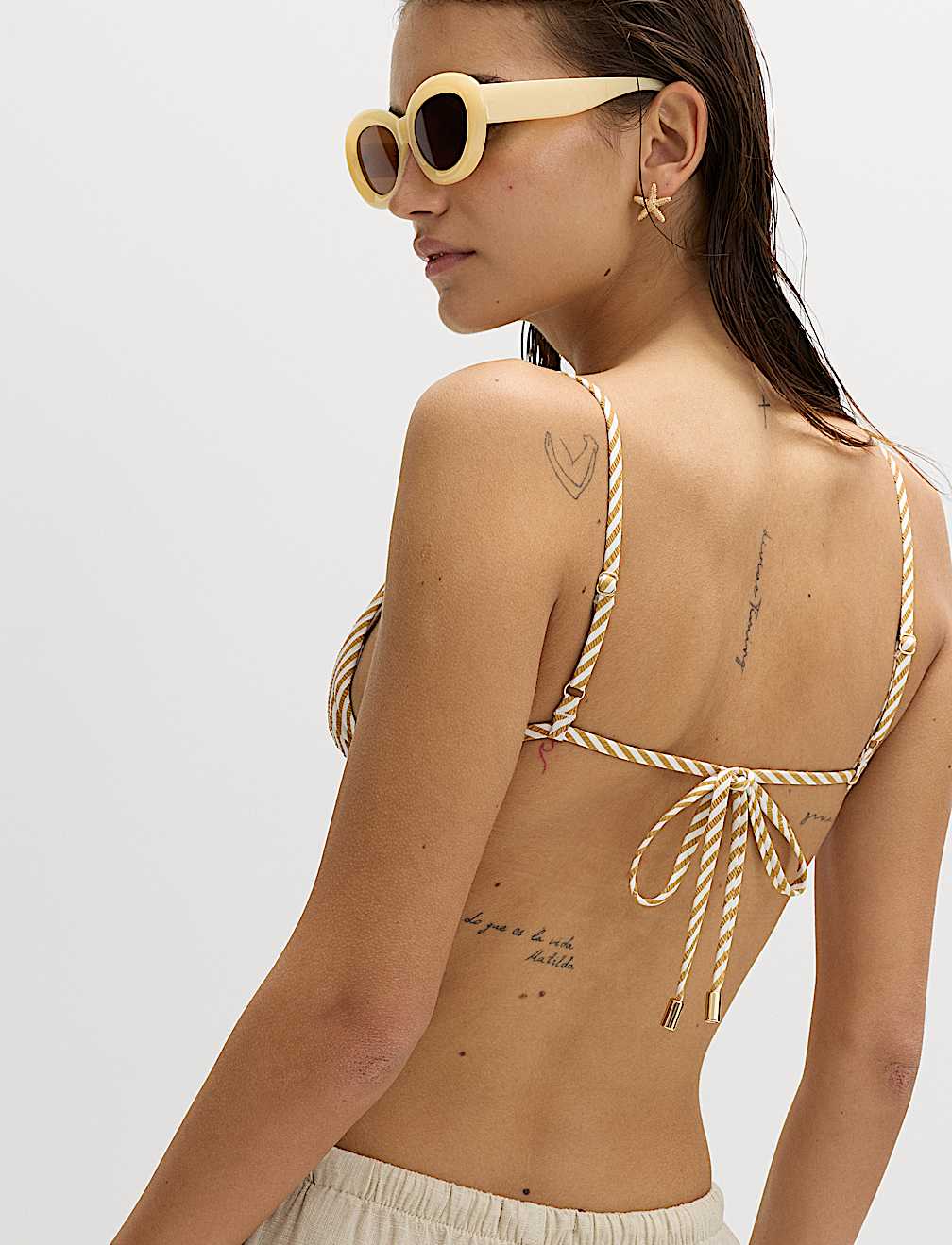 Striped Textured Triangle Padded Bikini Top