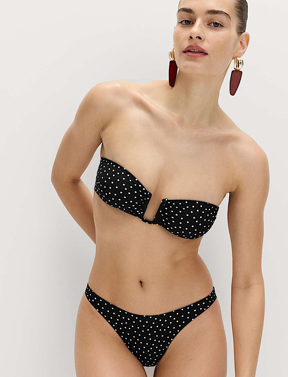 Polka Dot Padded U-Wire Bandeau Bikini Top