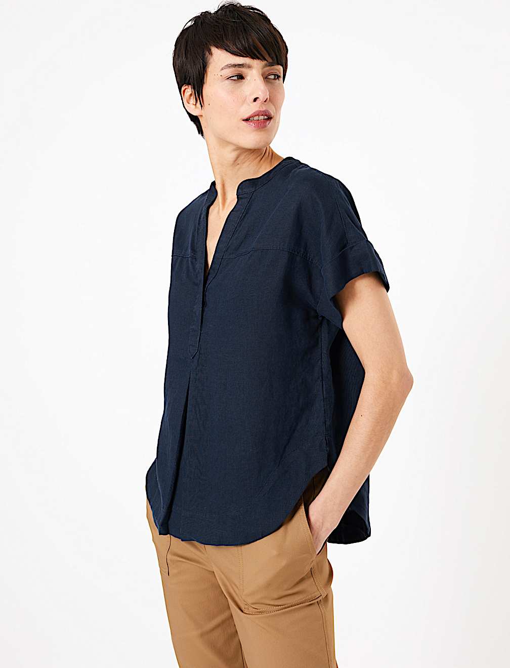 Pure Linen V-Neck Blouse