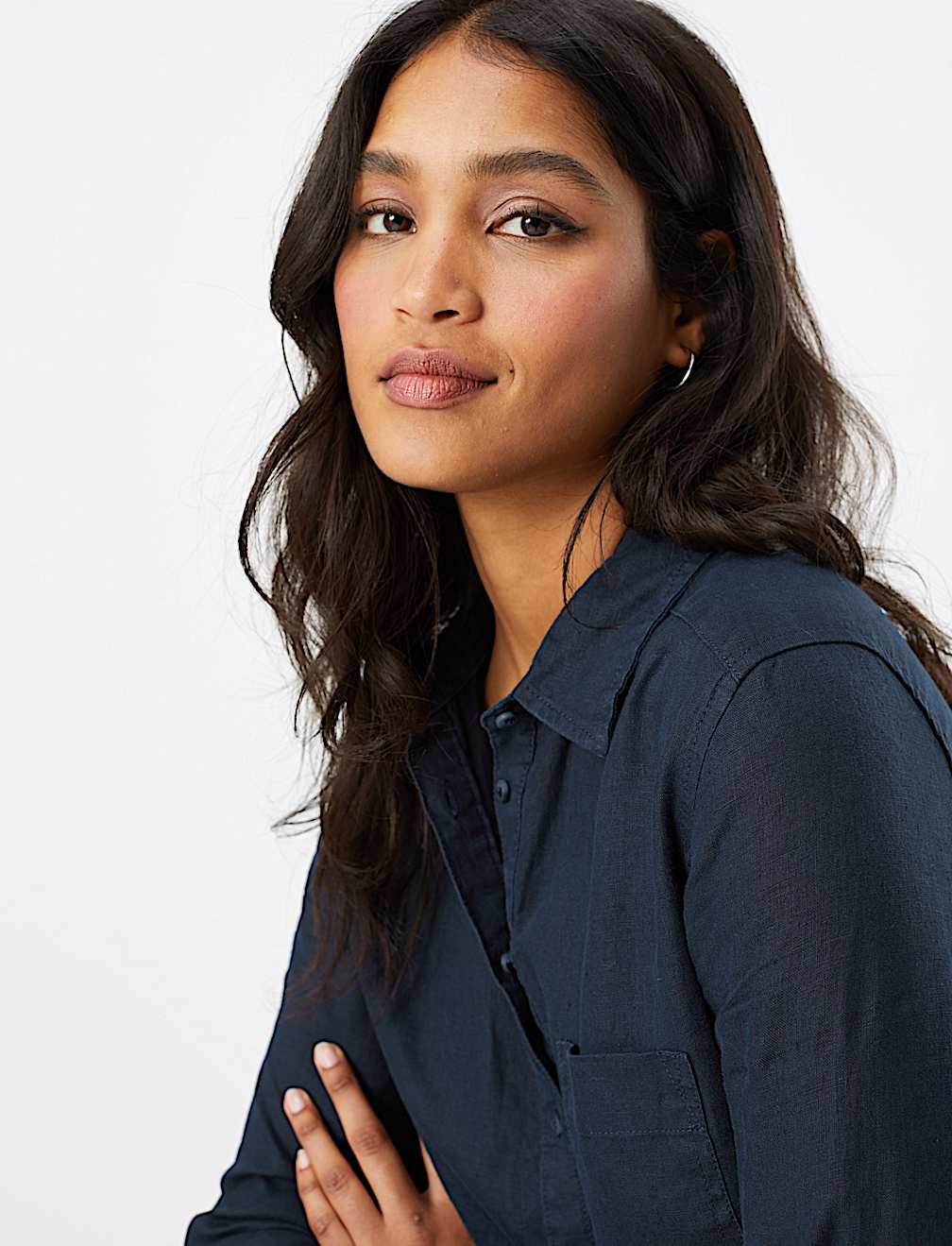 Pure Linen Button Detail Long Sleeve Shirt