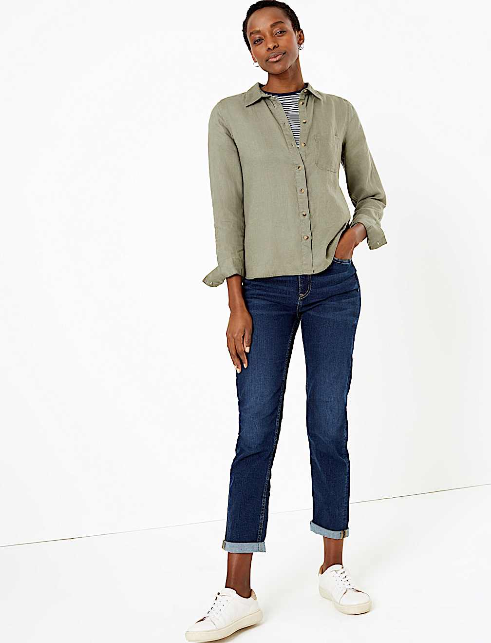 Pure Linen Button Detail Long Sleeve Shirt