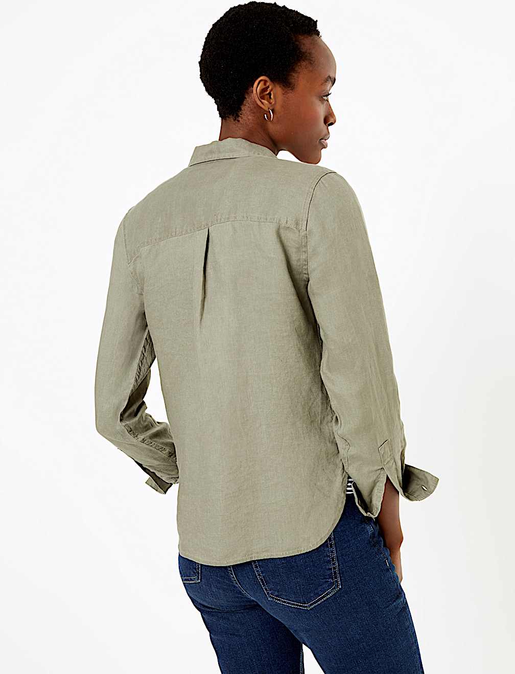 Pure Linen Button Detail Long Sleeve Shirt