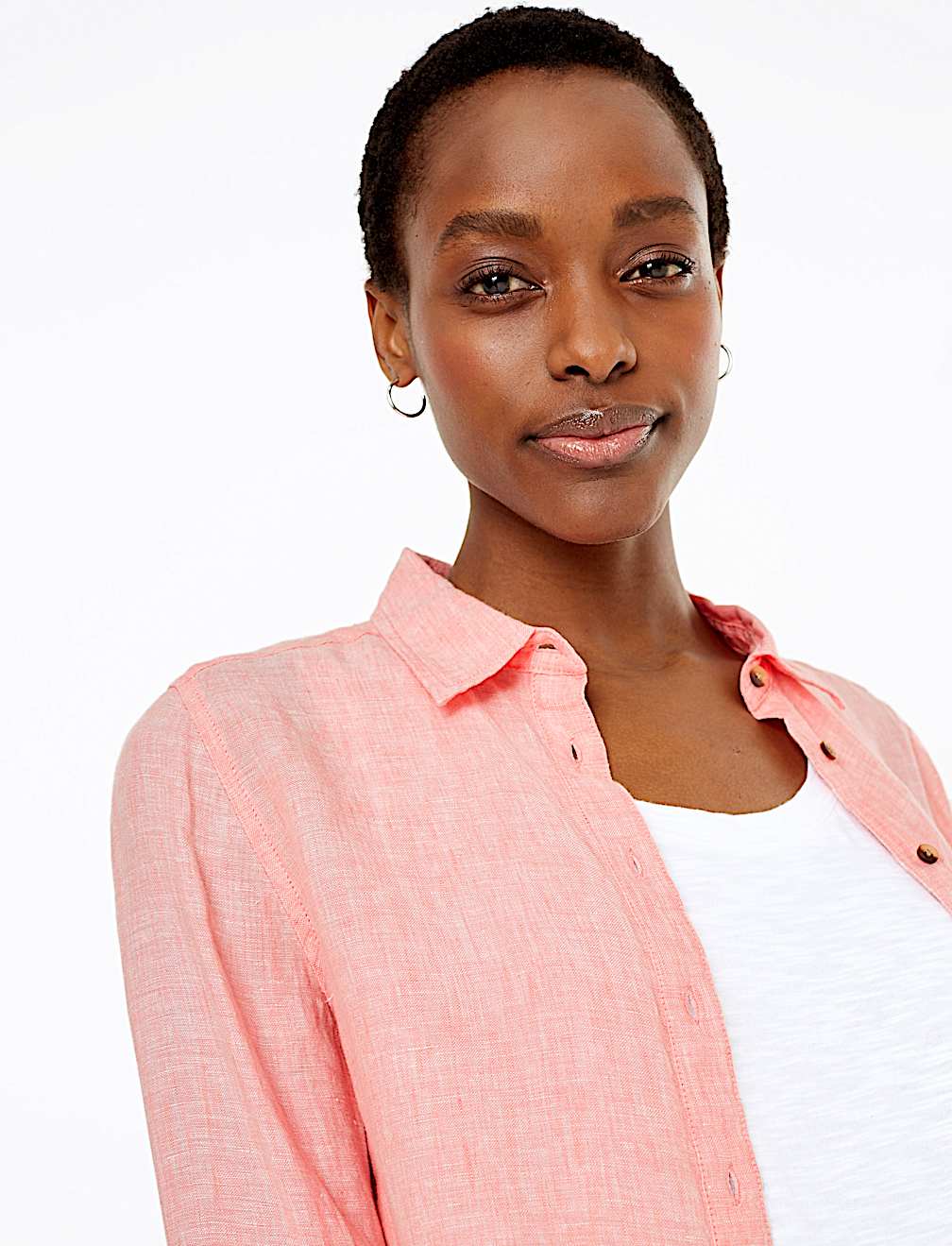 Pure Linen Button Detail Long Sleeve Shirt