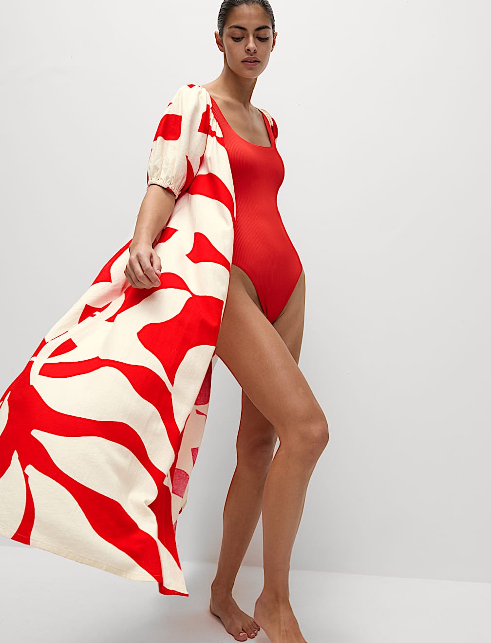 Linen Rich Printed Midi Swing Dress