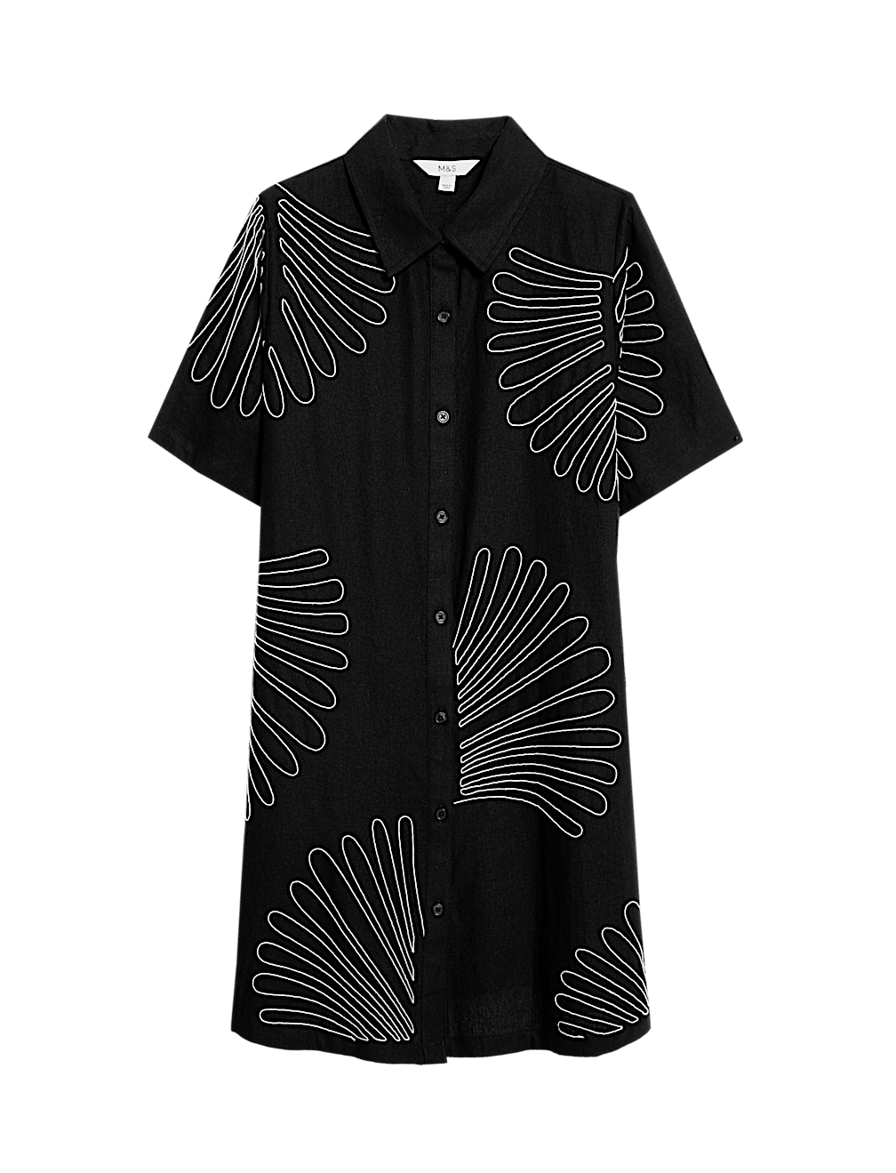 Linen Rich Embroidered Mini Shirt Dress
