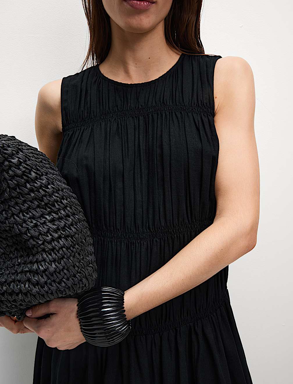 Linen Rich Ruched Midi Shift Dress
