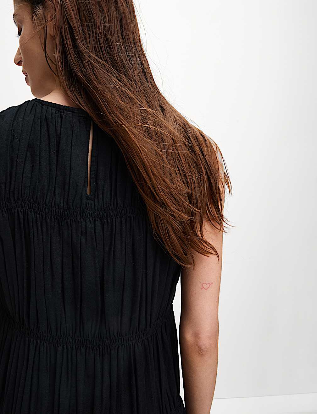 Linen Rich Ruched Midi Shift Dress