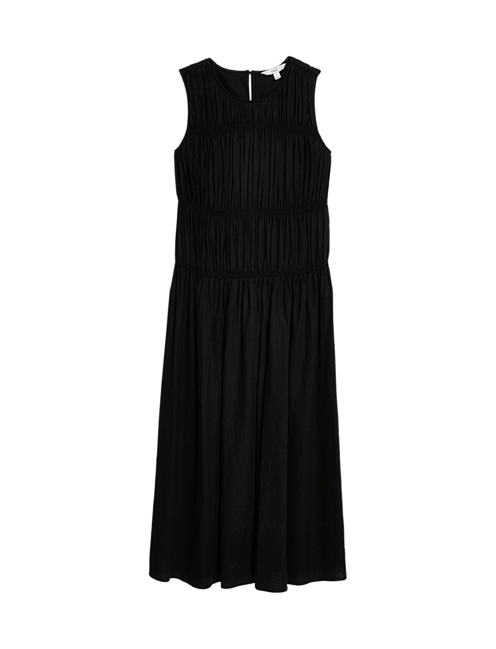 Linen Rich Ruched Midi Shift Dress