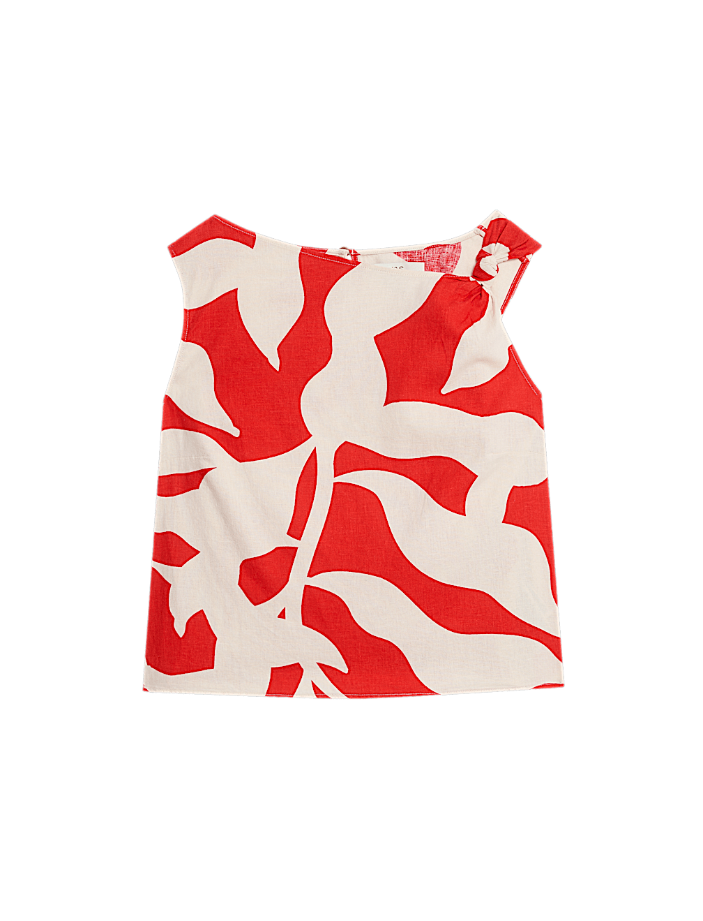 Linen Rich Printed Twist One Shoulder Top