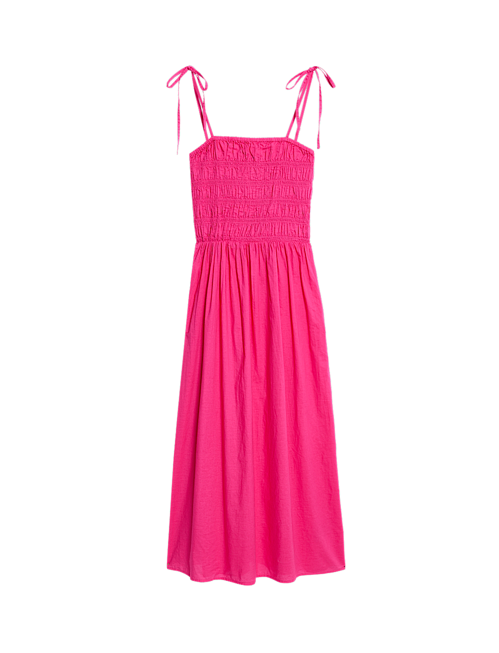 Pure Cotton Square Neck Shirred Midi Cami Dress