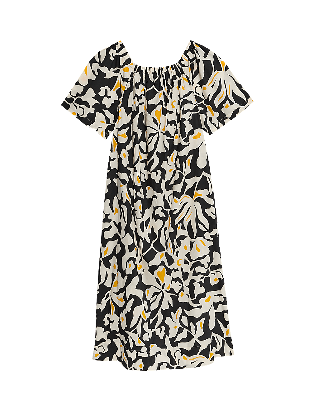 Pure Cotton Printed Bardot Midaxi Dress