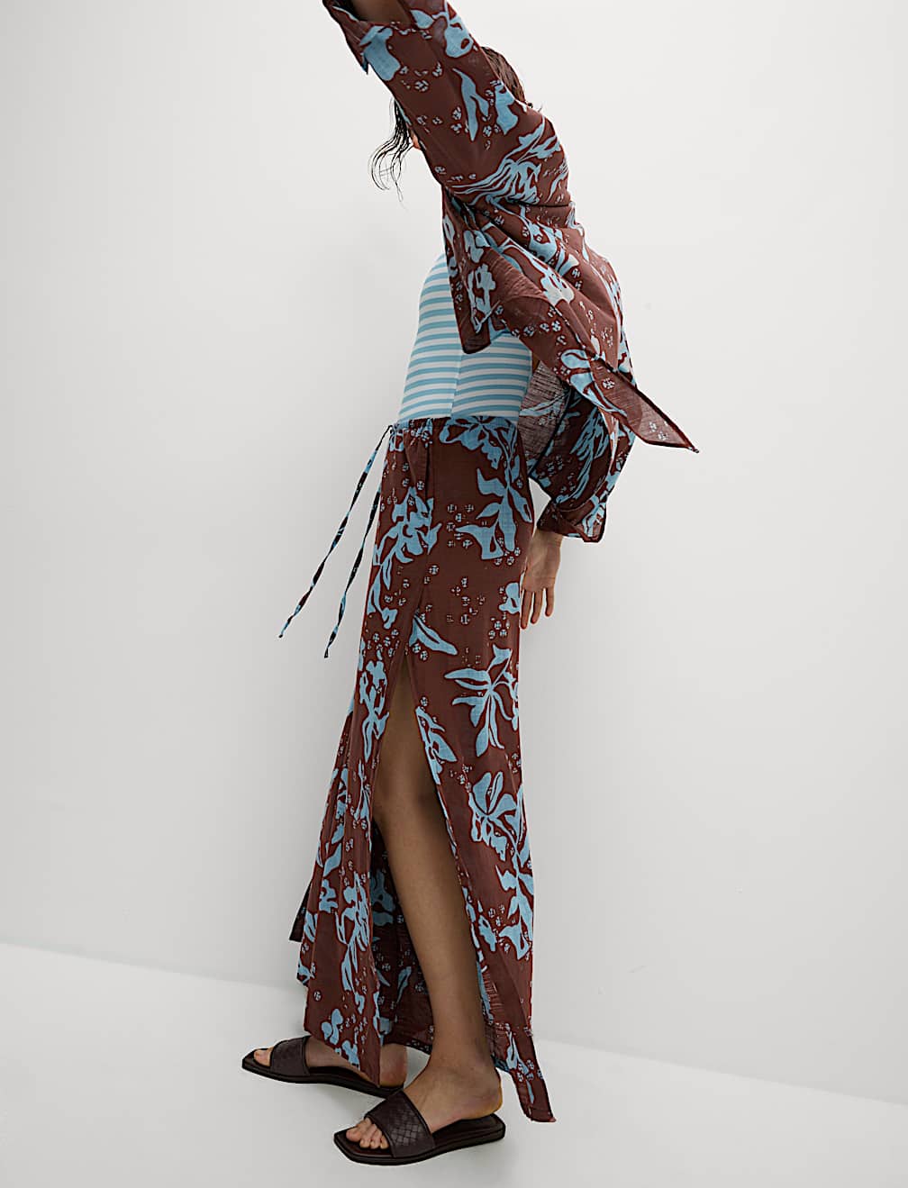 Pure Cotton Floral Elasticated Waist Wide Leg Trousers