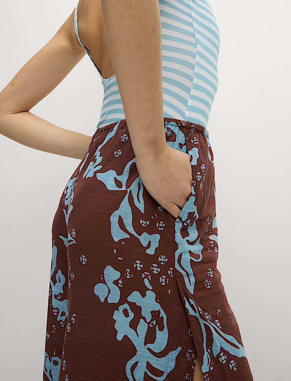 Pure Cotton Floral Elasticated Waist Wide Leg Trousers
