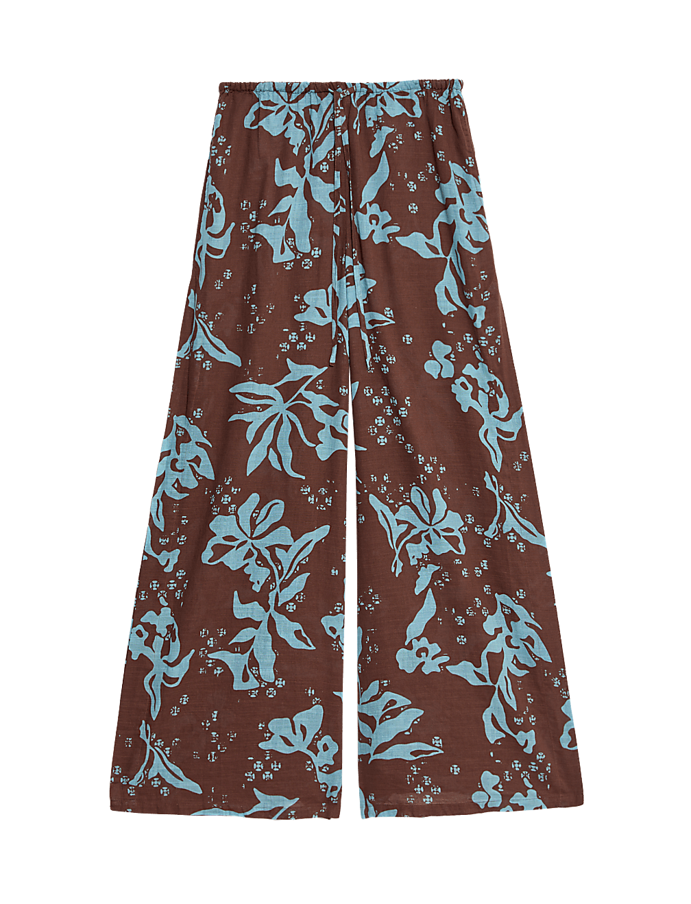Pure Cotton Floral Elasticated Waist Wide Leg Trousers
