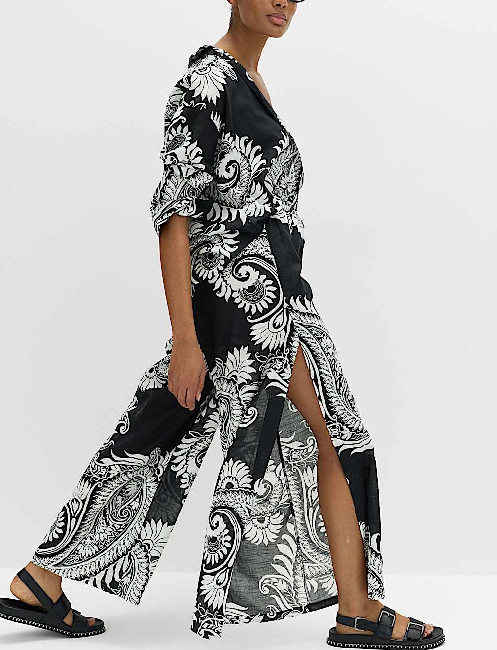 Pure Cotton Floral Elasticated Waist Wide Leg Trousers