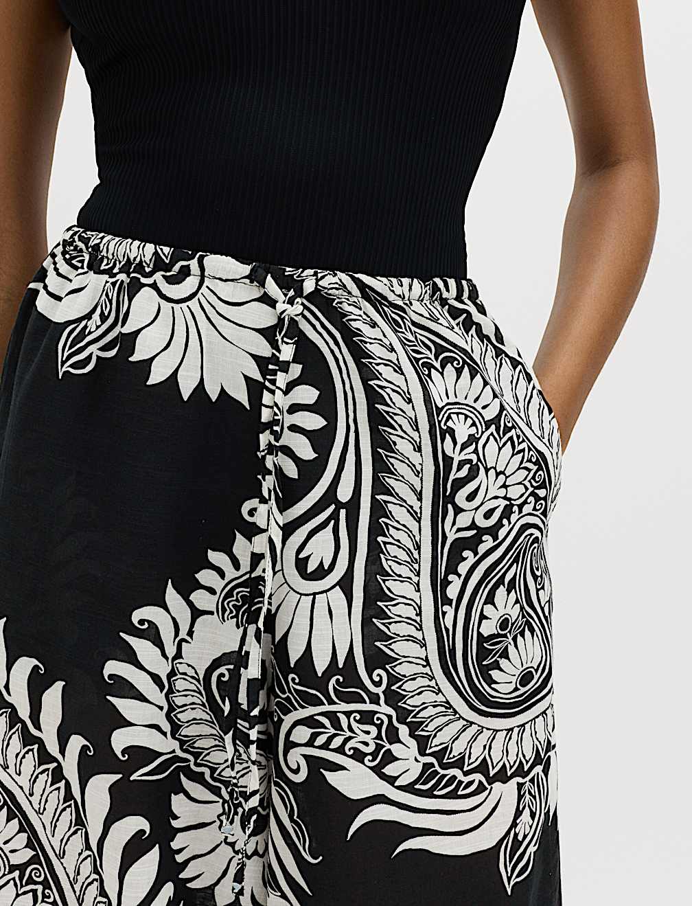 Pure Cotton Floral Elasticated Waist Wide Leg Trousers